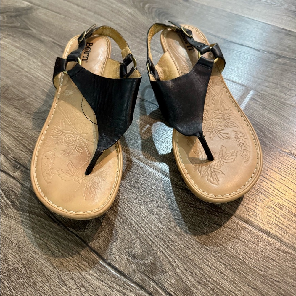 Born Black/Tan Leather Thong Wedge Women's Sandals Size 9 / 40.5 - Picture 7 of 14